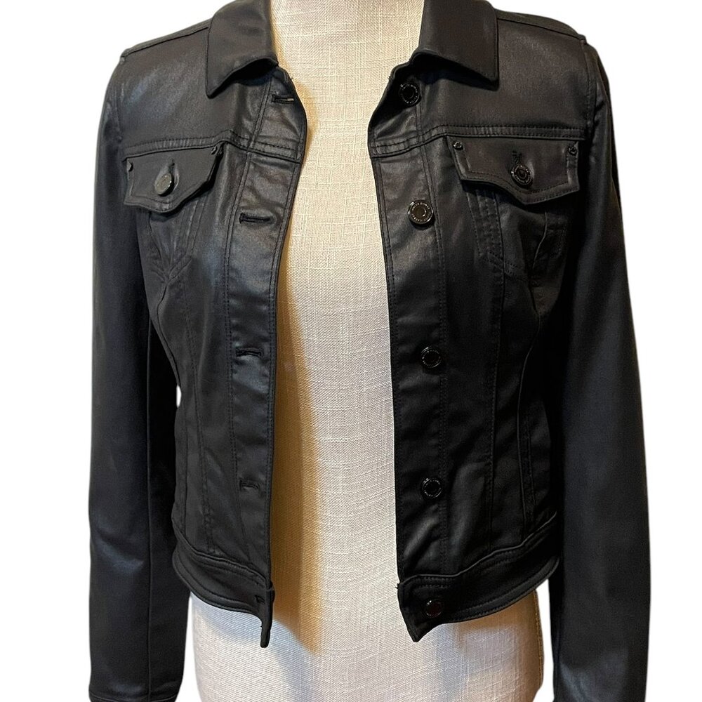 White House Black Market Moto Jacket Faux Leather Short Size 2 Black